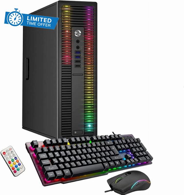 HP ProDesk Desktop RGB Lights Computer Intel Core i5 6500 3.2 GHz 8GB RAM 256GB SSD Win 10 Pro Gaming PC Keyboard & Mouse (Renewed)