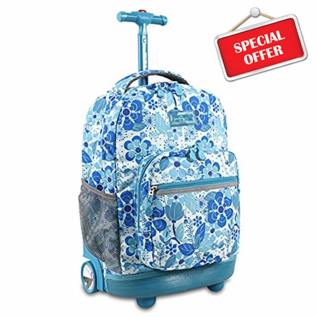 J World New York Sunrise Rolling Backpack. Roller Bag with Wheels