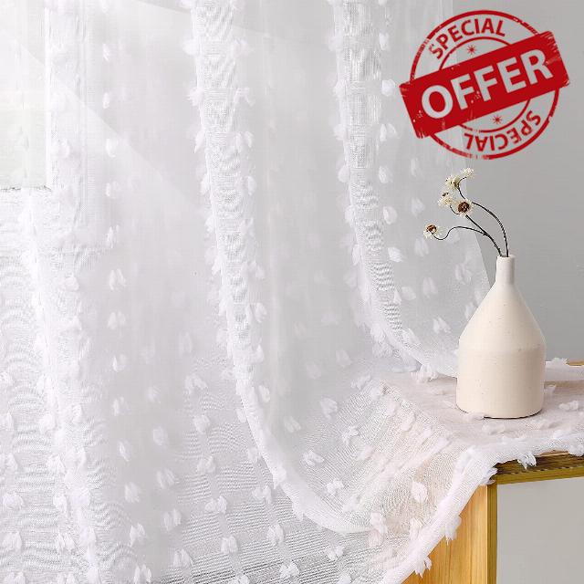 Sheer White Curtains 120 inches Long 2 Panels for High Ceiling Patio Sunroom Garden Windows Light Filtering Extra Long Semi Sheer White Textured Curtains 10FT Long Pom Pom Rod Pocket 59x120