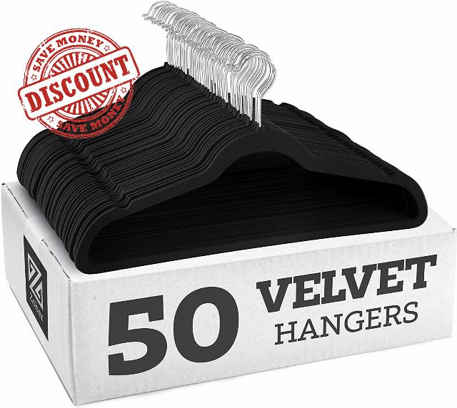 Zober Velvet Hangers 50 Pack - Black Hangers for Coats