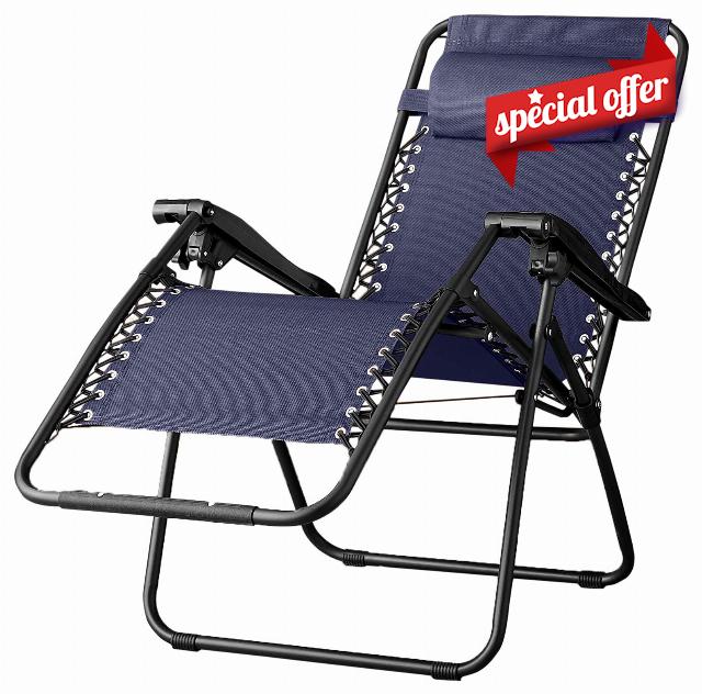 Amazon Basics Outdoor Textilene Adjustable Zero Gravity Folding Reclining Lounge Chair with Pillow