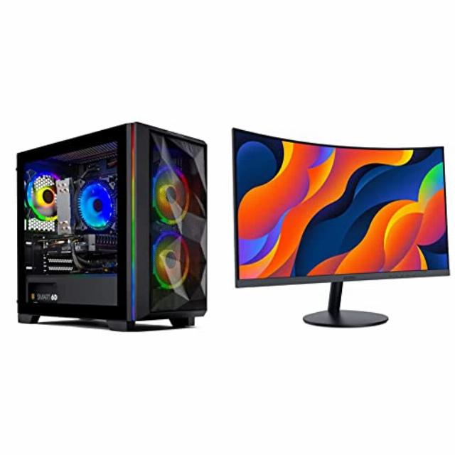 Skytech Chronos Mini Gaming PC Desktop & KOORUI 24-Inch Curved Computer Monitor- Full HD 1080P 60Hz Gaming Monitor 1800R LED Monitor HDMI VGA