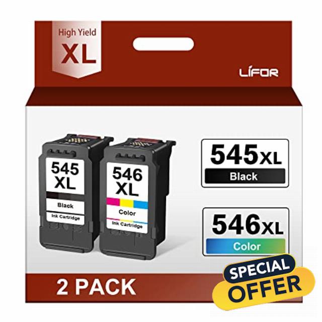 Ink Cartridges 545 and 546 XL Replacement for Canon 545 546 Ink Cartridges 545XL 546XL PG-545XL CL-546XL PIXMA TS3355 TS3350 TS3150 MG3050 MG2550S MG2950 TR4550 TR4551 TR4650 MX495 (1 Black 1 Colour)