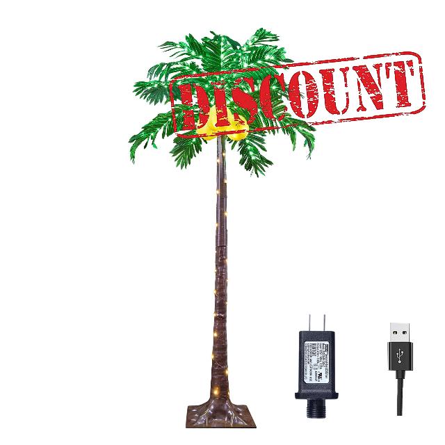 Lightshare 5FT Lighted Palm Tree 208 Warm White LED Artificial Greenery with Lights with USB & Adapter Patio Pool Tiki Decor Indoor Outdoor
