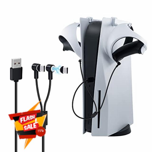 Wigearss 2 in 1 Type-c 90-Degree Design Magnetic Charging Cable for PS VR2 PS5 Controllers N Switch/Switch OLED-2.6ft Black