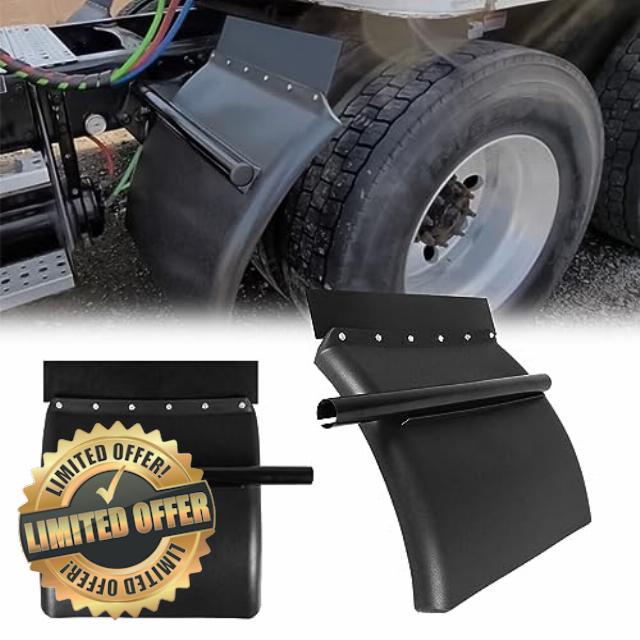 High Soar 24" x 24" Quarter Fenders Kit Set for Semi Truck Black Poly Plastic Quarter Fender with Mounting Hardware for Freightliner Kenworth Peterbilt