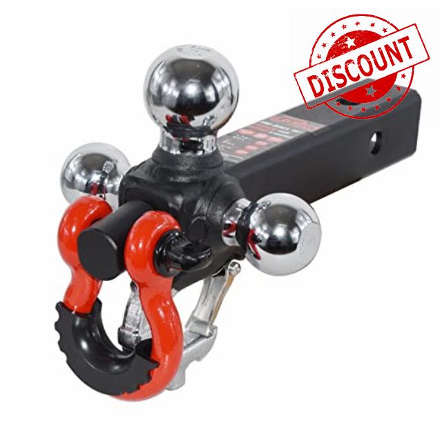 TOPTOW Recovery Shackle Ball Hitch Mount w/ Chrome Triple Tow Ball