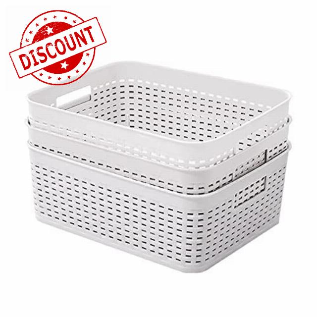 3-Pack Plastic Storage Basket Bins
