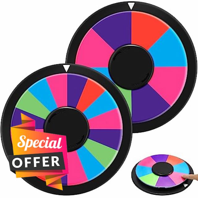 Jenaai 2 Pcs Prize Wheel 9.8 Inch Table Spinning Wheel Double Sided Spinning Prize Wheel 8/16 Slot Game Spinner Wheel Fortune Spin Game for Carnival and Trade Show