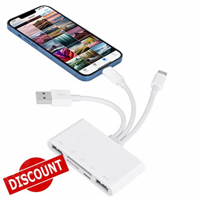 5-in-1 Card Reader with Micro SD and SD Slots for iPhone/iPad/Android/USB C & A Devices