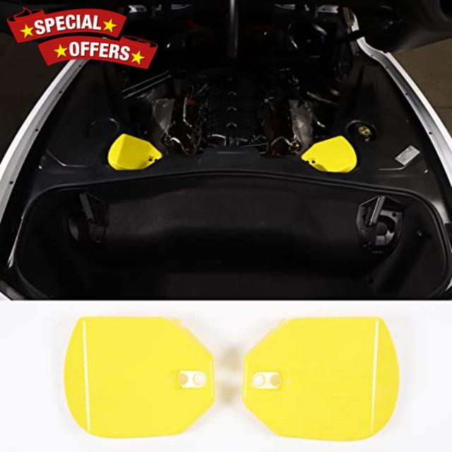 Engine Bay Shock Panel Cover Trim Compatible Corvette C8 Stingray 2020-2023.ABS 2PCS C8 Engine Compartment Shockproof Panel Protection Cover Trim Accessories (Yellow)