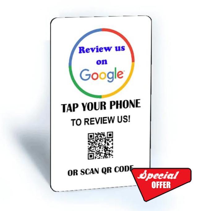 Tap and Share Contactless Sharing Smart NFC 'Review us on Google' Review Card + QR code