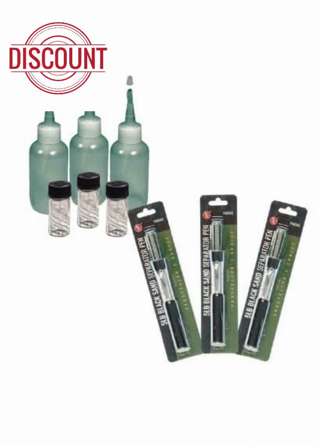 Sluice Monkey(3 3oz Sniffer Bottles (3) Glass Vials (3) Black Sand Magnets for Your Gold Panning.