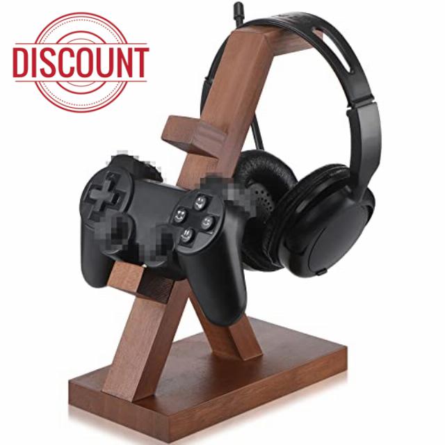 Wesiti Wooden Controller Holder Universal Headphone Controller Stand 2 Tier Gaming Headset Stand Gaming Desk Accessories for Video Computer Game Controller Organization