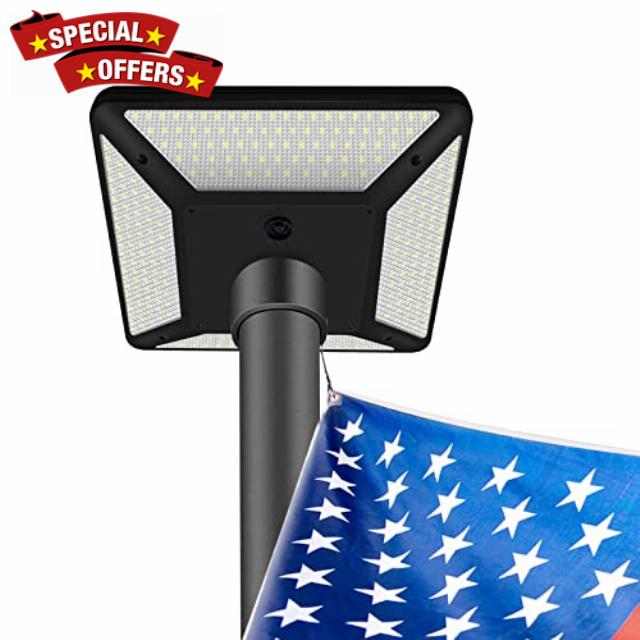 Flag Pole Light Solar Powered - Flag Pole Solar Light 320 High Bright LED 2835lm Solar Flag Pole Light Top Mount Fits 15-25 Ft Flagpole Dusk to Dawn 100% Coverage Solar Light for Flag Pole (Blcak)