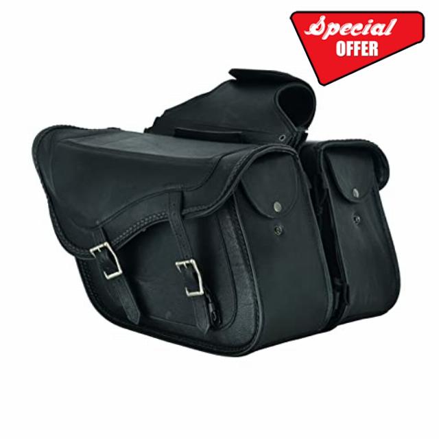GARGOYLE BELLS Motorcycle Saddle Bags Leather Motorcycle Luggage Bag with Gun Holsters For Softails Sportsters and Choppers Waterproof Luggage Bags For Motorcycle (Black PVC