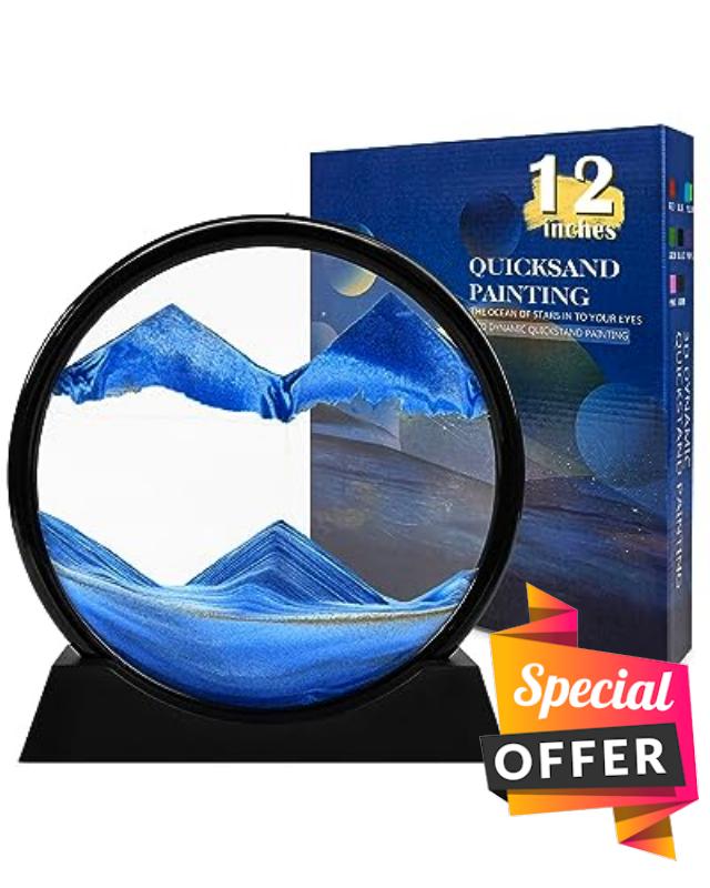 MoHern Moving Sand Art Picture Round Glass 3D Deep Sea Sandscape in Motion Display Flowing Sand Frame Relaxing Desktop Home Office Work Decor (12"