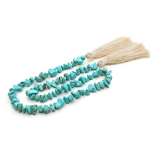 31inch Farmhouse Rustic Country Table Decor Prayer Healing Beads Boho Wall Shelf Hanging Decoration (Turquoise)
