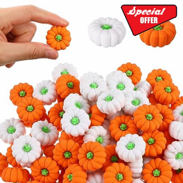Qilery 120 Pcs Pumpkin Erasers Bulk Fall Mini Erasers Rubber Novelty Erasers 3D Eraser Kids Pencil Erasers for Halloween Fall Thanksgiving Party Favors