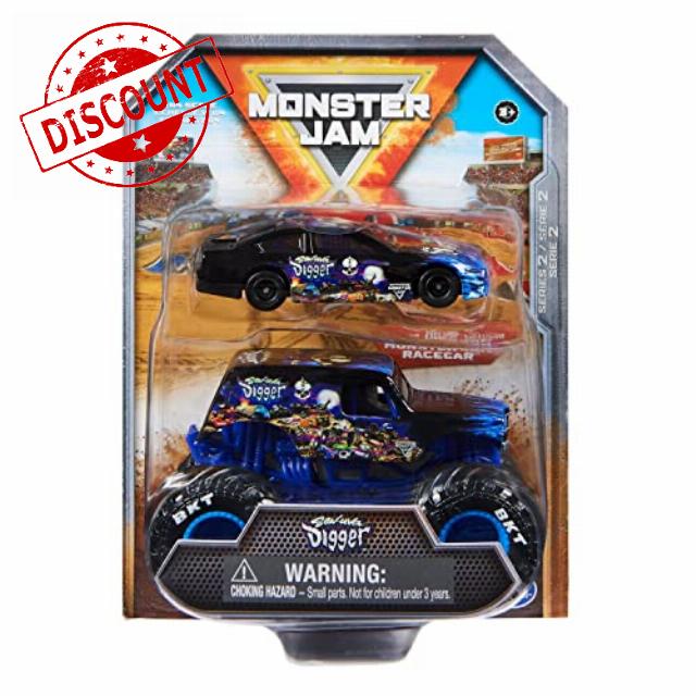 Monster Jam Official 1:64 Scale Diecast 2-Pack Monster Truck and Race Car: Son-uva Digger