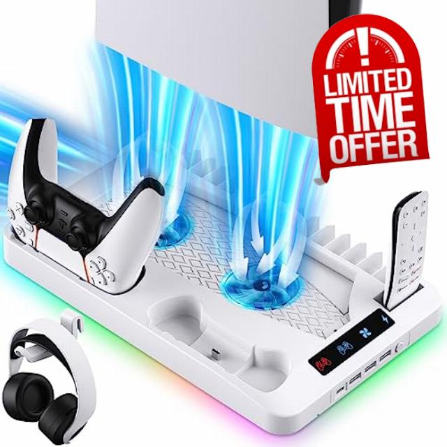 Gepicest Classic PS5 Stand for Playstation 5 Console Disc/Digital Edition w/ 2 Cooling Station