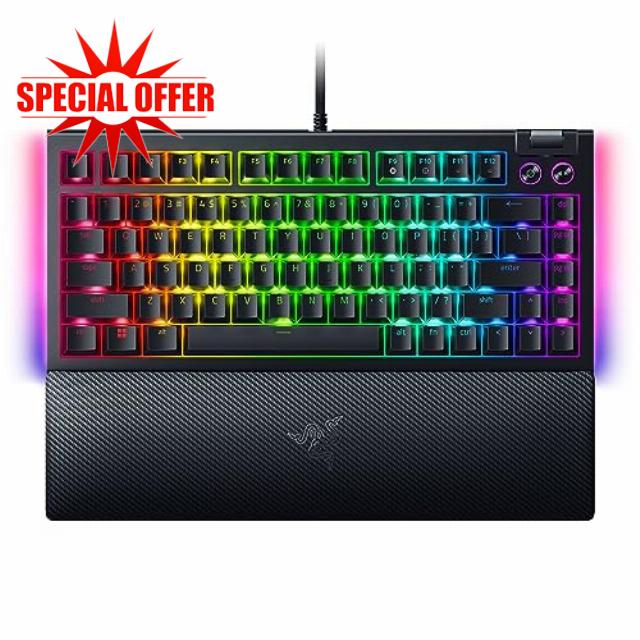 Razer BlackWidow V4 75% Mechanical Gaming Keyboard: Hot-Swappable Design - Compact & Durable - Orange Tactile Switches - Chroma RGB - MF Roller & Media Keys - Comfortable Wrist Rest - Black