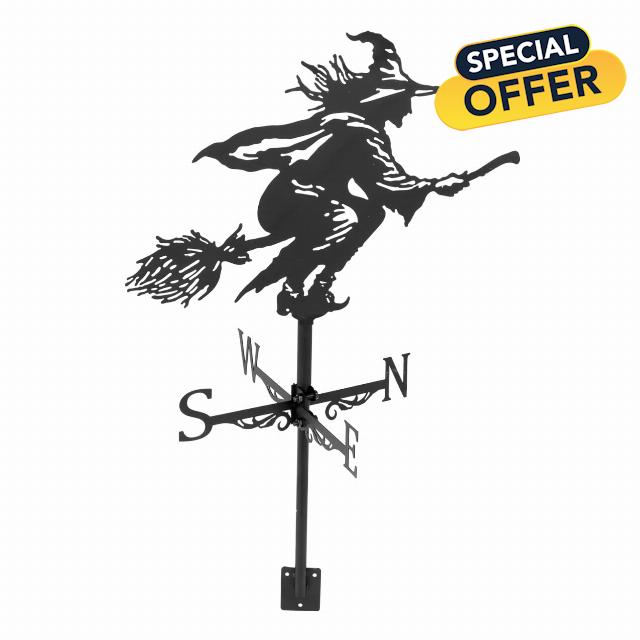 Toddmomy Witch Vane Rooster Decor Vintage Decor Outdoor Stakes Wind Direction Indicator Halloween Weathervane Weather Wind Vane Roof Mount Weather Vane Art Wind Direction Indicator Black