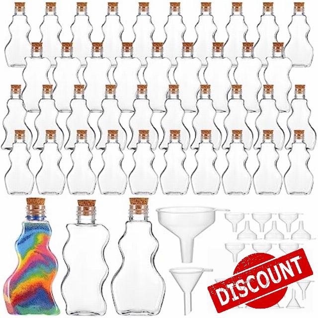 Mumufy 60 Pcs 2.5 oz Plastic Sand Art Bottles with Corks for Kids 3 Styles Sand Art Containers for Sand Art Wedding Arts Invitations Crafts Supplies Girls Decorations