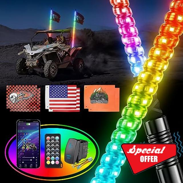 Ehaho 2PCS 2FT Whip Lights for UTV ATV with Spring Base