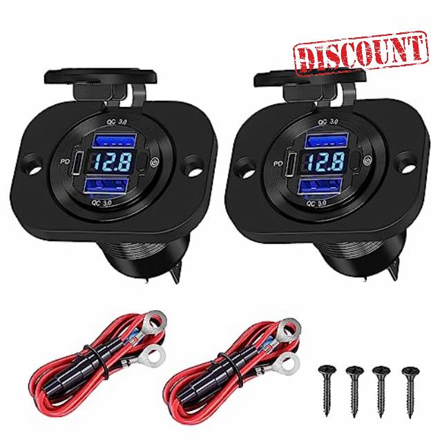 2 Pack Aluminum 12V USB Outlet