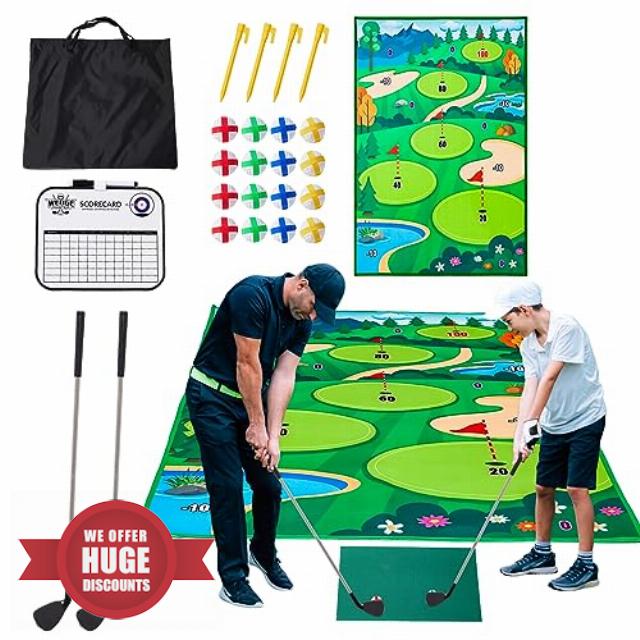2 in 1 Chipping Golf Hitting Game Mat Golf Training Mat Indoor Outdoor Games for Kids Adults and Family