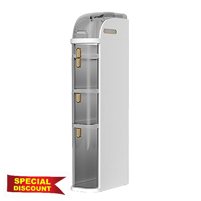 4 Tier Bathroom Floor Storage Cabinet 7in Narrow Tall Slim Bathroom Storage Tower with Clear Drawers and Casters Side Storage Organizer Cabinet for Tiny Kitchen Laundry Toilet Gap Large Capacity