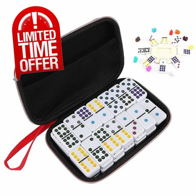 Doreimi Mexican Train Colored Dot Dominoes Set for Adults Double 9 Dominos 55 Tiles Chicken Foot Family Board Games with Ultra-Light Anti-Collision Case