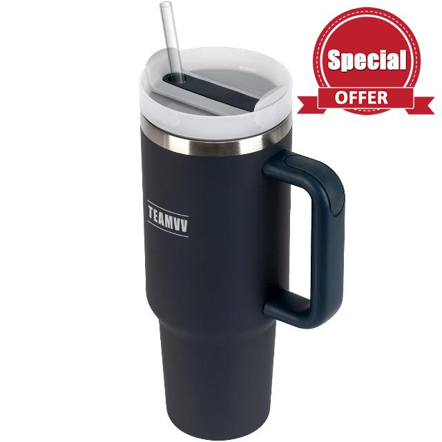 TEAMVV Simple Modern 40 oz Tumbler with Handle and Straw Lid for Water