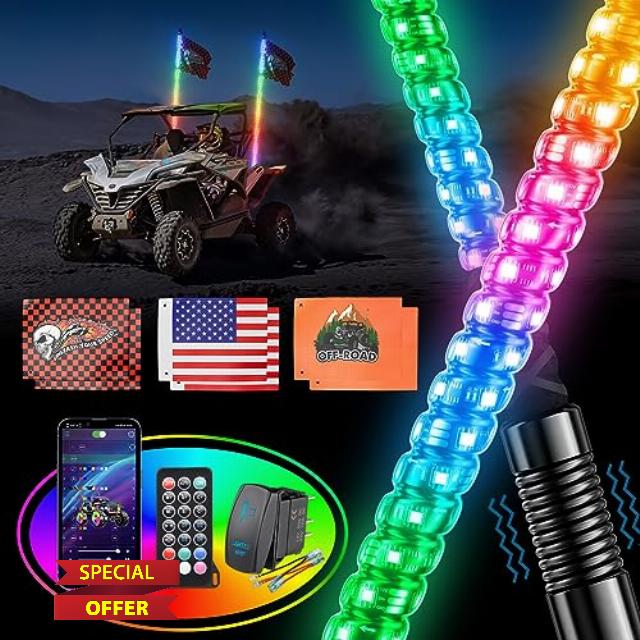 Ehaho 2PCS 3FT Whip Lights for UTV ATV with Spring Base