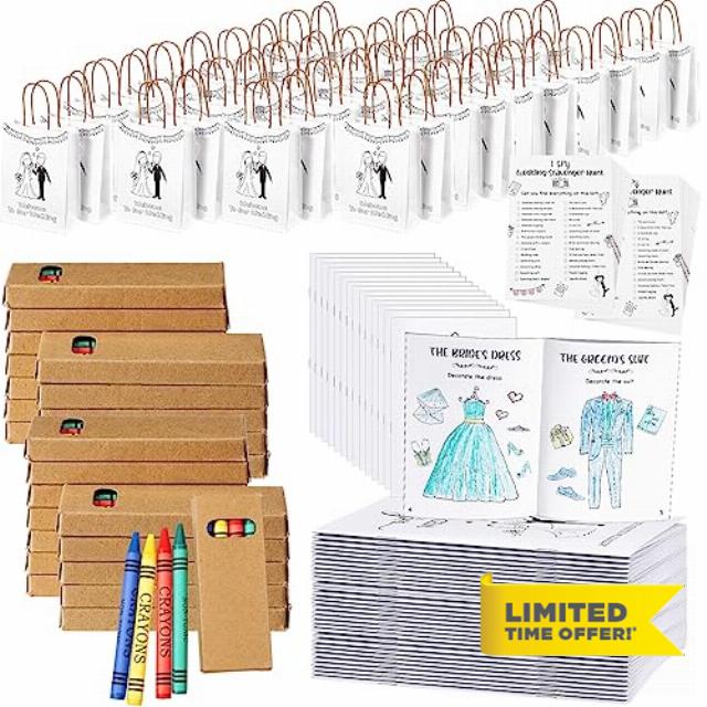Colarr 24 Sets Wedding Activities for Kids Individually Packaged Wedding Coloring Books and Crayons