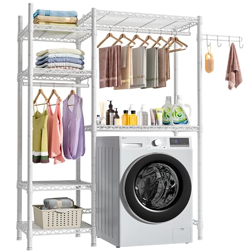 Laundry Room Heavy-Duty Space Saver with 6 Shelves and 2 Hanger Rods