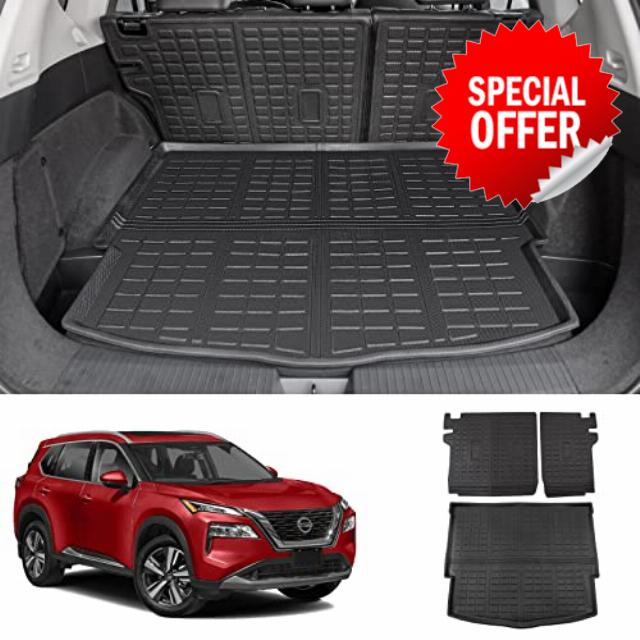 powoq Fit 2021-2023 Nissan Rogue Trunk Mat No Sport Model TPE Cargo Liner Backrest Mat All Weather for 2021 2022 2023 Nissan Rogue Accessories (Trunk Mat+Backrest Mat