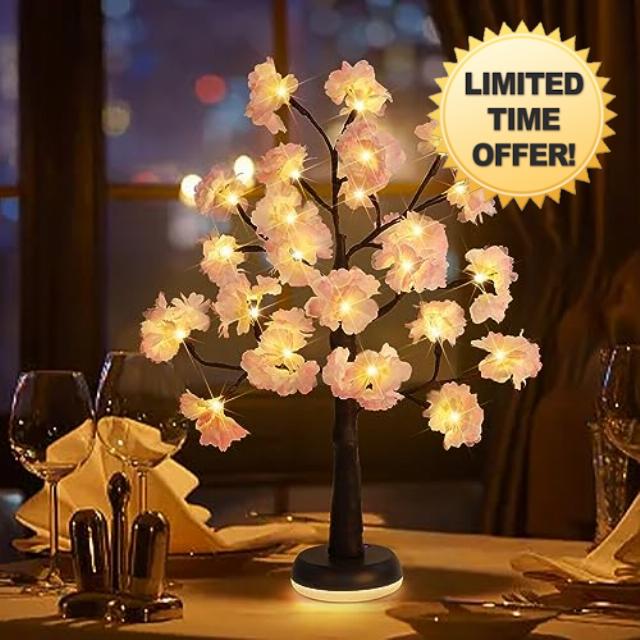 NEWNEN Artificial Lighted Cherry Blossom Tree Lamp with Glowing Base