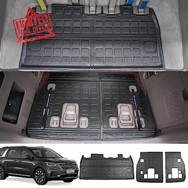 powoq Fit 2022 2023 Kia Carnival Non-Hybrid Models Trunk Mat TPE Cargo Liner Rear Backrest Mat All Season Protection for 2022 2023 Kia Carnival Accessories (Trunk Mat+Backrest Mat)
