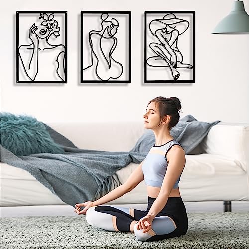 Thicker Metal Home Wall Art Modern Abstract Wall Decor Aesthetic Sculptures for Living Room Bedroom Apartment (B - Black