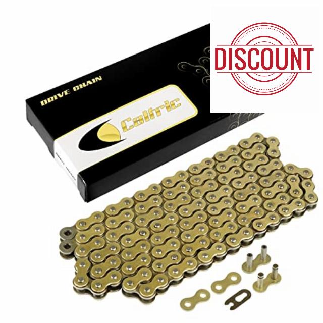 Caltric Golden 530-Pitch 120-Links Non-Oring Drive Chain Compatible with ATV | UTV | Quad | Side X Side | Motorcycle | Dirtbike | with Rivet and Clip on Master Links