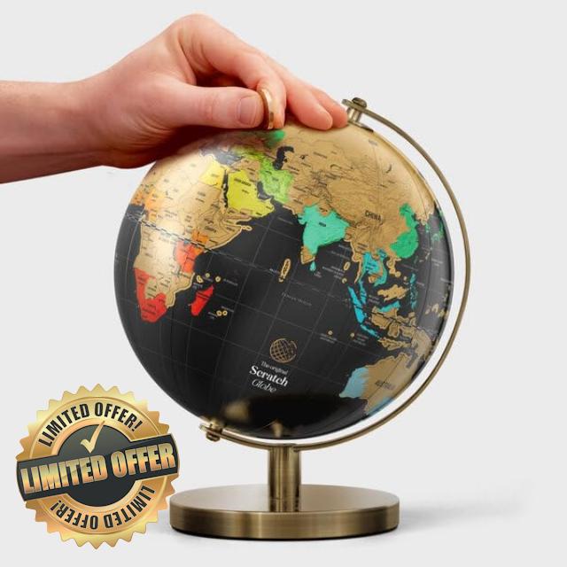 Luckies Of London | Scratch Map World Globe | Scratch Off World Map | World Globes For Adults | Scratch Off Map & Travel Map | Desk Gadgets For Men & Desk Decor | Travel Gifts For Men | Large Globe