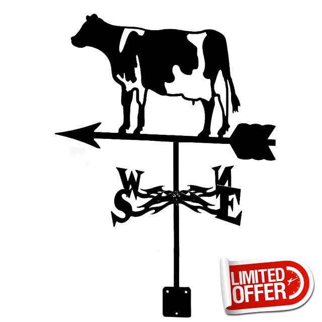 Cows Weather Vane Measuring Tools Retro Wind Vane Weather Vane Roof Mounted Wind direction indicator for Sheds Garden Mount Yard Barns Decoration