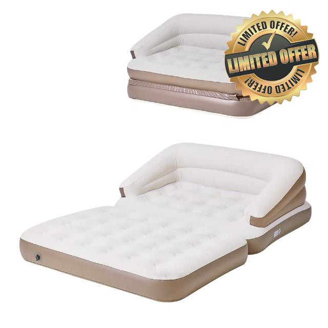 TXZ outdoor Full Size Air Mattress for Inflatable-Portable Blow Up Mattress Sofa Bed with Flocked top-Double Air Couch for Tent Camping/Car Travel Backpacking/Family Leisure(White)