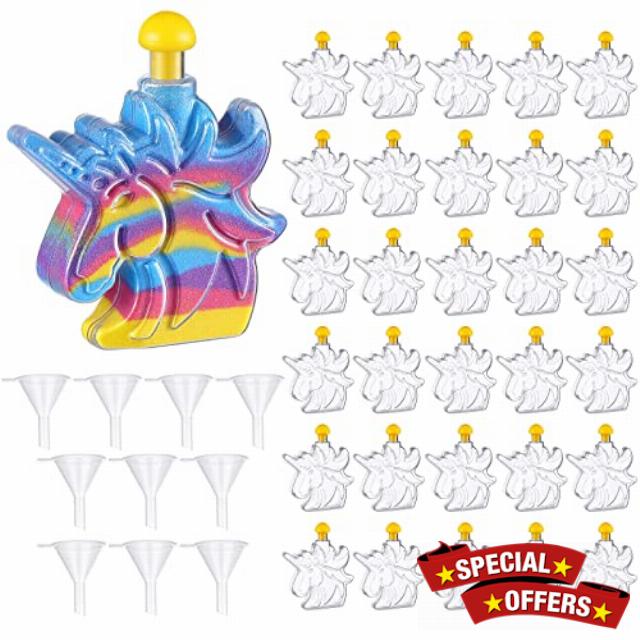 Zhehao 30 Pcs Unicorn Sand Art Bottles with 10 Pcs Mini Plastic Funnels and Bottles Sand Craft Kit for Kids Sand Art Creations Activity Kit Craft Party Supplies Party Favors