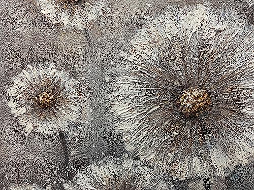 24x36Inch 100% Hand Painted Dandelion Edelweiss Wildflowers Oil Painting Neutral Landscape Abstract Minimalist Floral Canvas Wall Art Botanical Artwork Oil Hand Painting for Living Room Bedroom Office Hallway