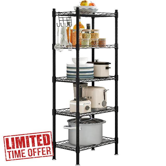 SORCEDAS Shelf 5 Wier Metal Storage Rack Shelving Unit Organizer for Kitchen Laundry Garage Bathroom Pantry Closet Office(16.54" Wx11.81 Dx50 H