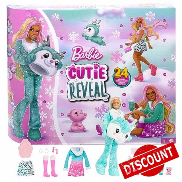 Barbie Cutie Reveal Advent Calendar with Doll & 24 Unboxing Surprises