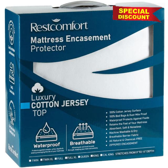 Elegant Cotton Jersey Top Hypoallergenic Zippered Mattress Encasement Protector - Dust Mite and Bed Bug and Water Resistant - Rest Comfort (Stretches 9”-15"") (Queen)